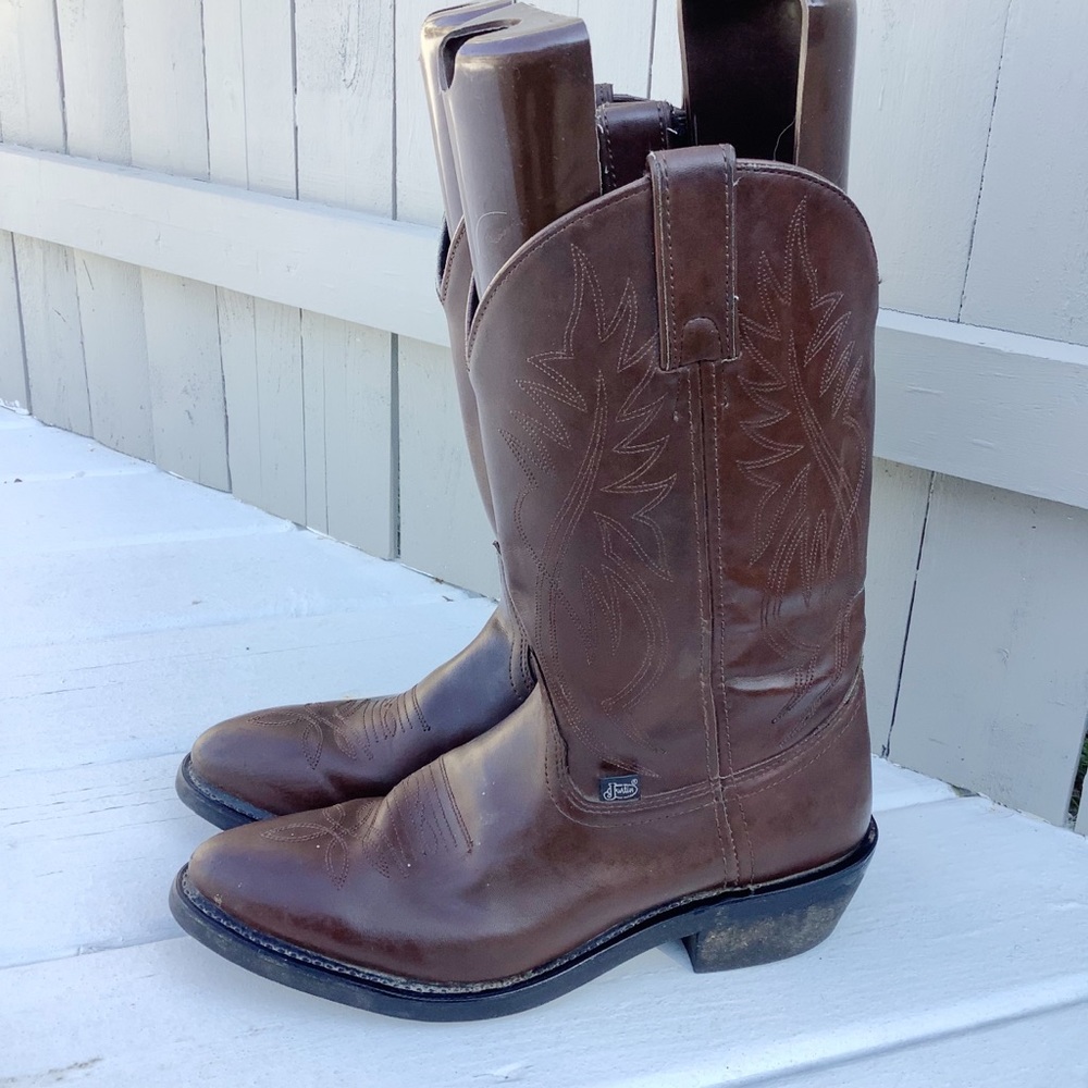 SOLD Justin Ranch & Road Western Cowboy Boot Brown Genuine Leather (W10 / M8.5)